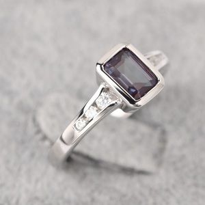 Dainty Alexandrite Anniversary Ring Emerald Cut Color Changing Stone